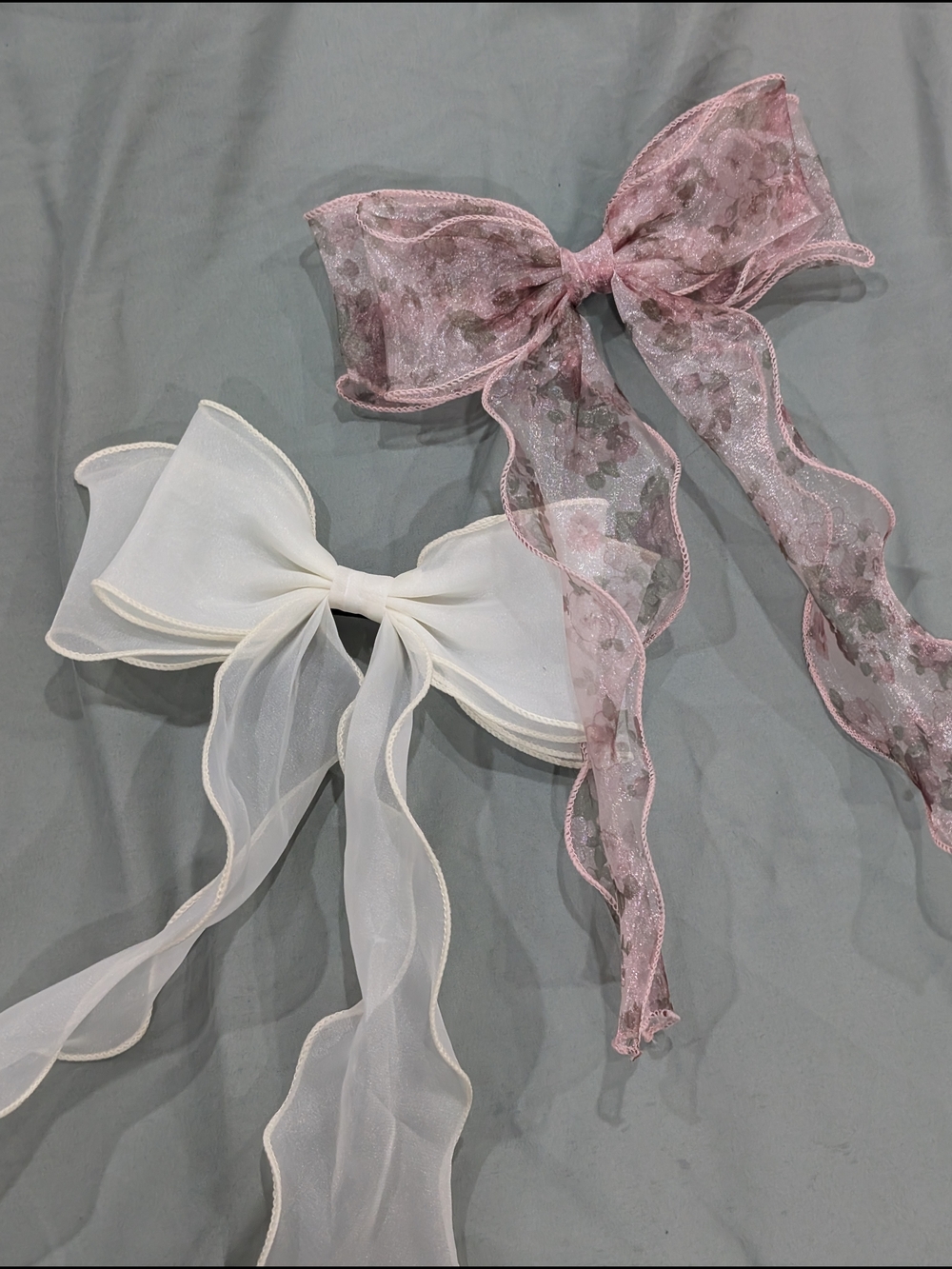 Sheer Ribbon Hair Bows - Pink & White